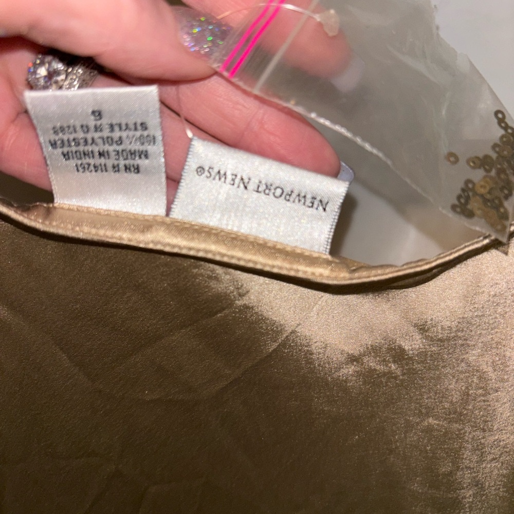 NEWPORT NEWS Gold satin long beaded sequins Slip nightgown lingerie NWTS size 6 - Picture 4 of 6